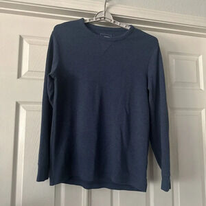 Mens Thermal Shirt Large Blue Waffle Weave Base Layer Camp Cabin Warm Activewear